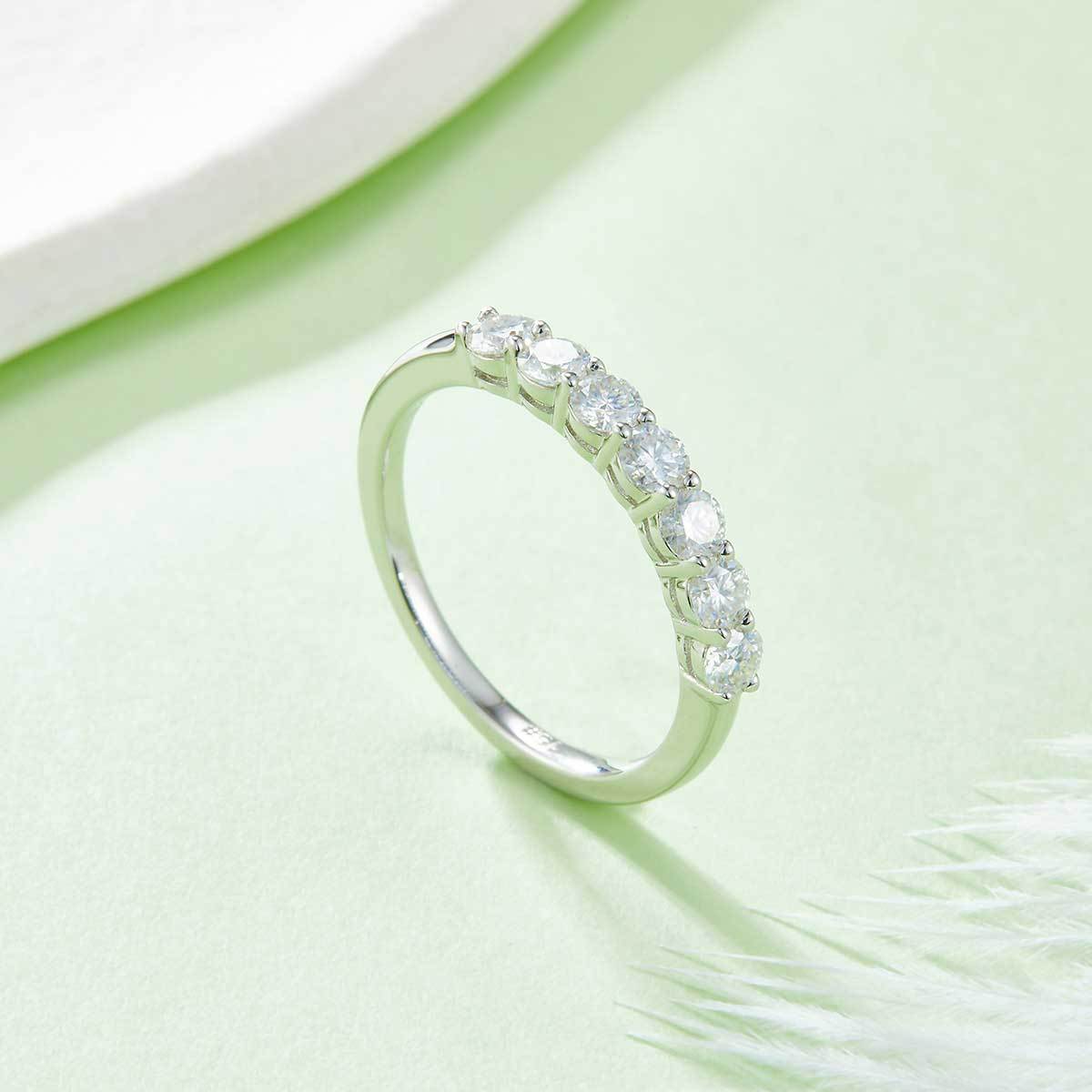 Seven star ring S925 silver plated platinum Moissanite 70 points D-grade
